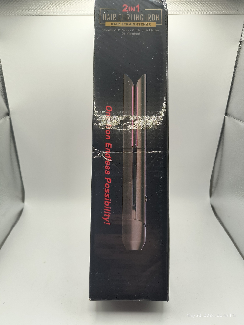 2-in-1 Hair Curling Iron & Straightener - Black Open Box